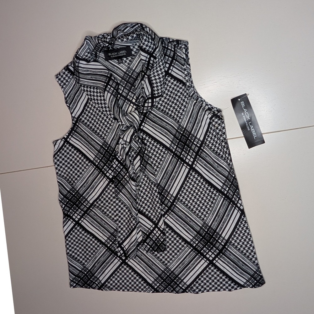 Black Label by Evan-Picone Black‎ and White Shirt Blouse Tie Sleeveless Size XS